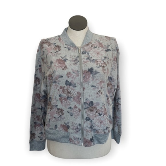 Catherine women faded floral print gray long sleeve zip Sz Medium NWT - Picture 1 of 5